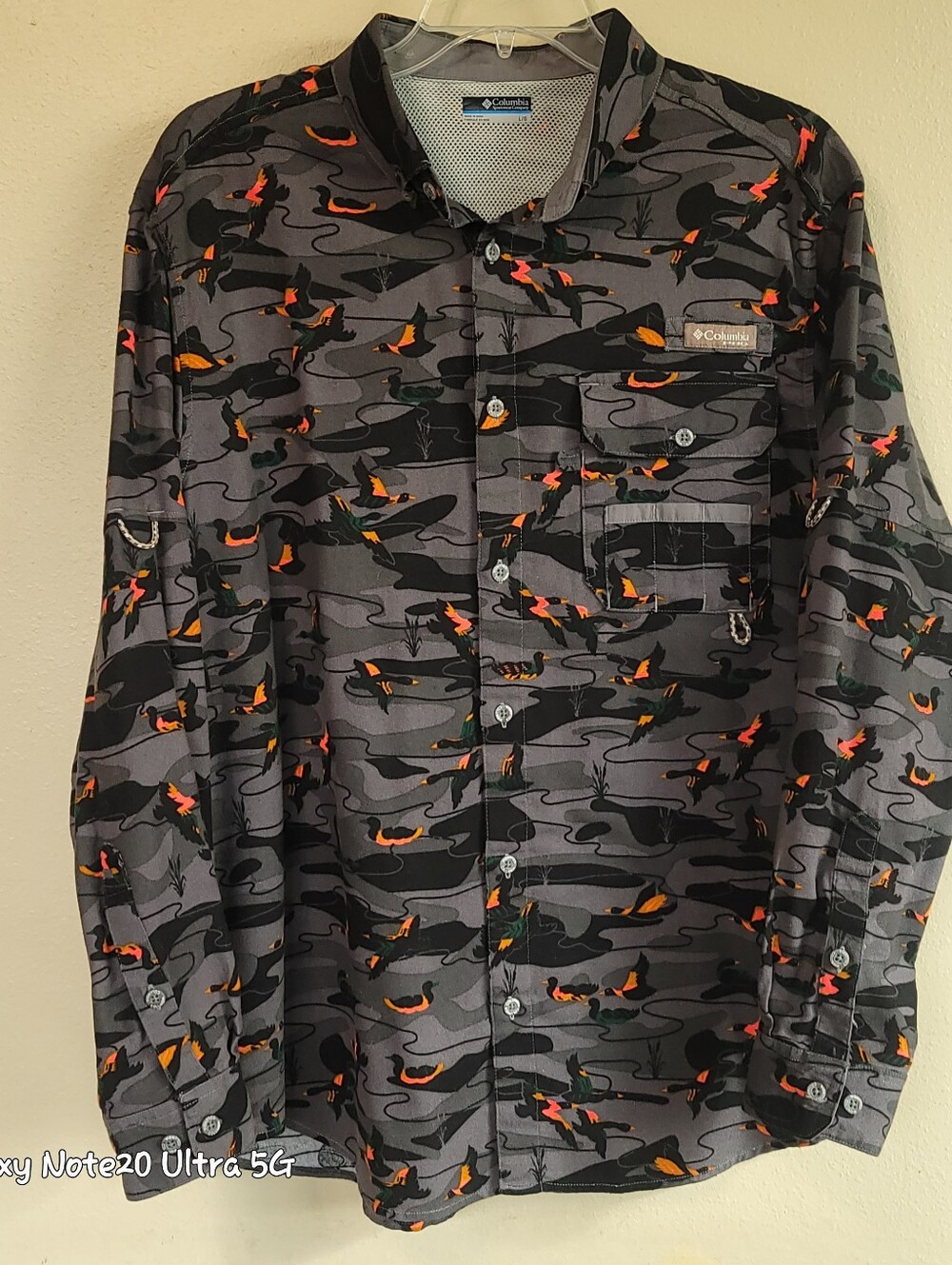 Columbia PHG Sharptail Flannel Shirt Mens L Duck Camo Hunting Vented Back